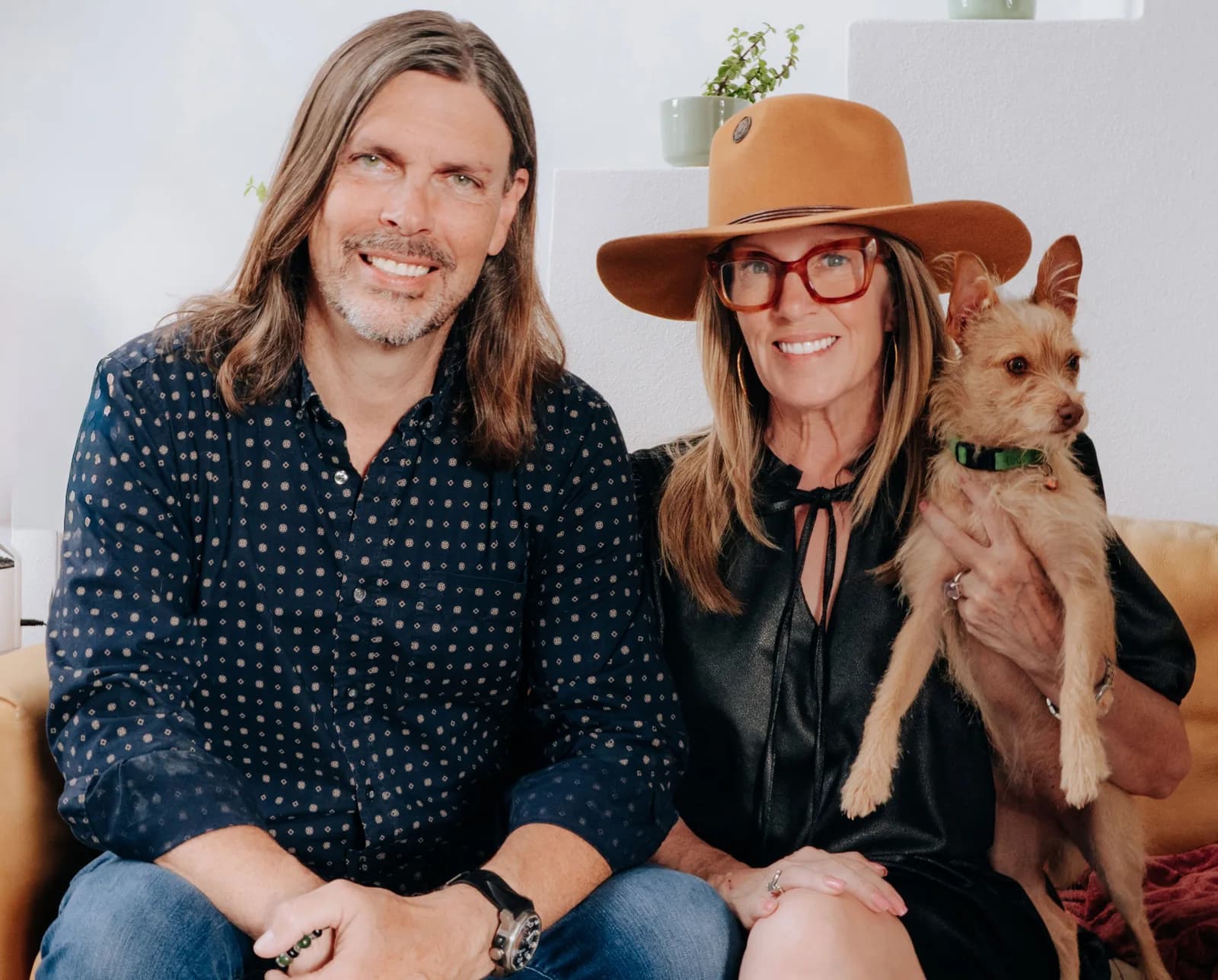 Mike and Tiffany Biersma with one of their rescue dogs at their San Miguel de Allende home